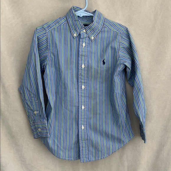Ralph Lauren Blue Label Kids Button-Down Shirt in Blue and Green Stripes - Picture 1 of 3
